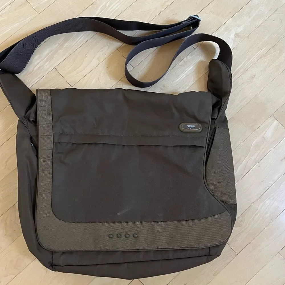 TUMI T-Tech 51128 Messenger Bag in Dark Brown and Olive Green